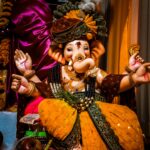 Colorful Ganesh idol exquisitely decorated for Ganesh Chaturthi celebration.
